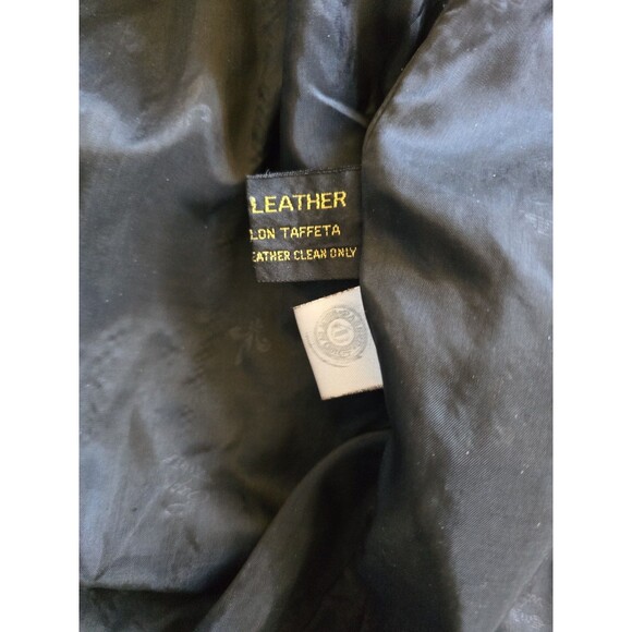 VTG Express Black Leather Trench Coat Shoulder Pads Petite SZ 12? MISSING BUTTON - Picture 11 of 12